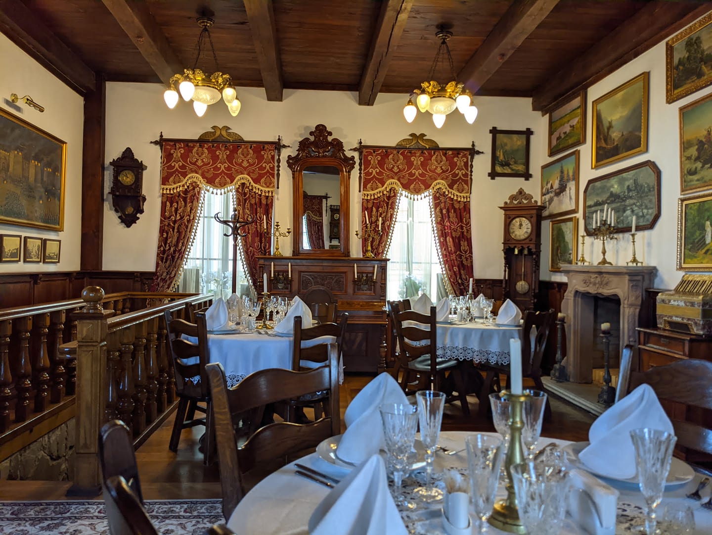 Tables laid out like a banquet inside Antique House